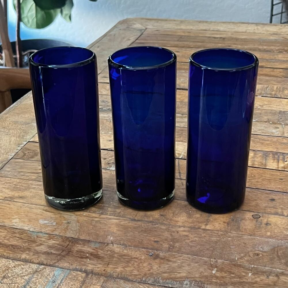 Mexican Hand Blown Drinking Glasses Set of 3 2 Unbranded 1 Novica Cobalt Blue